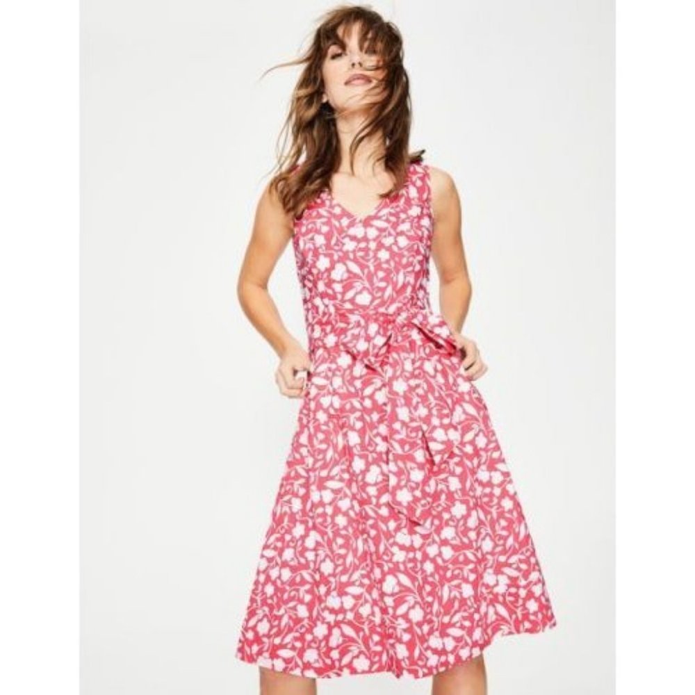 Boden Jade Linen Fit & Flare Red Floral Dress-2R